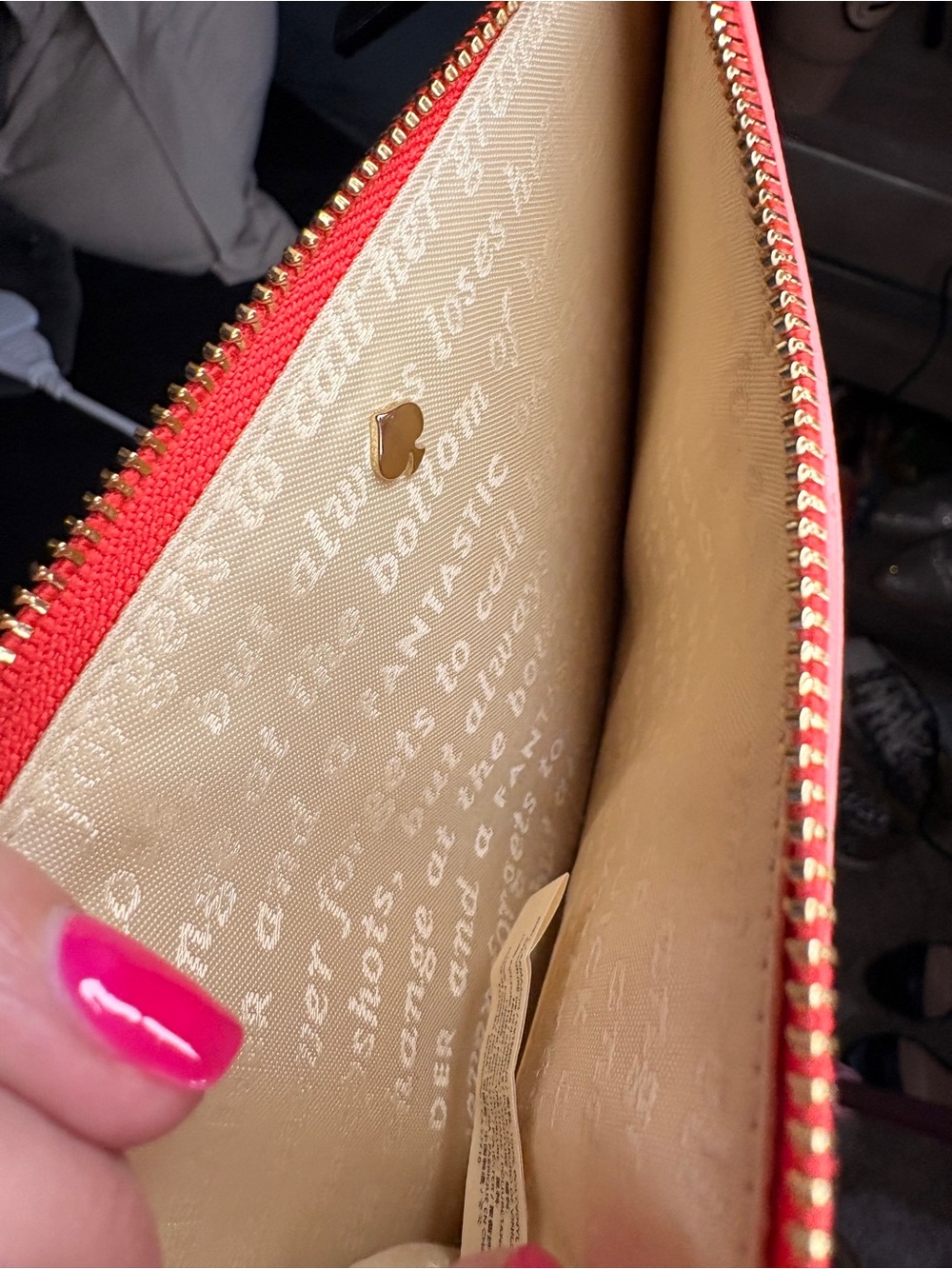 kate spade ♠️ Striped Fairmount Slim Bee Wristlet blk strap, gold, coral tones 🪸 - Picture 5 of 10